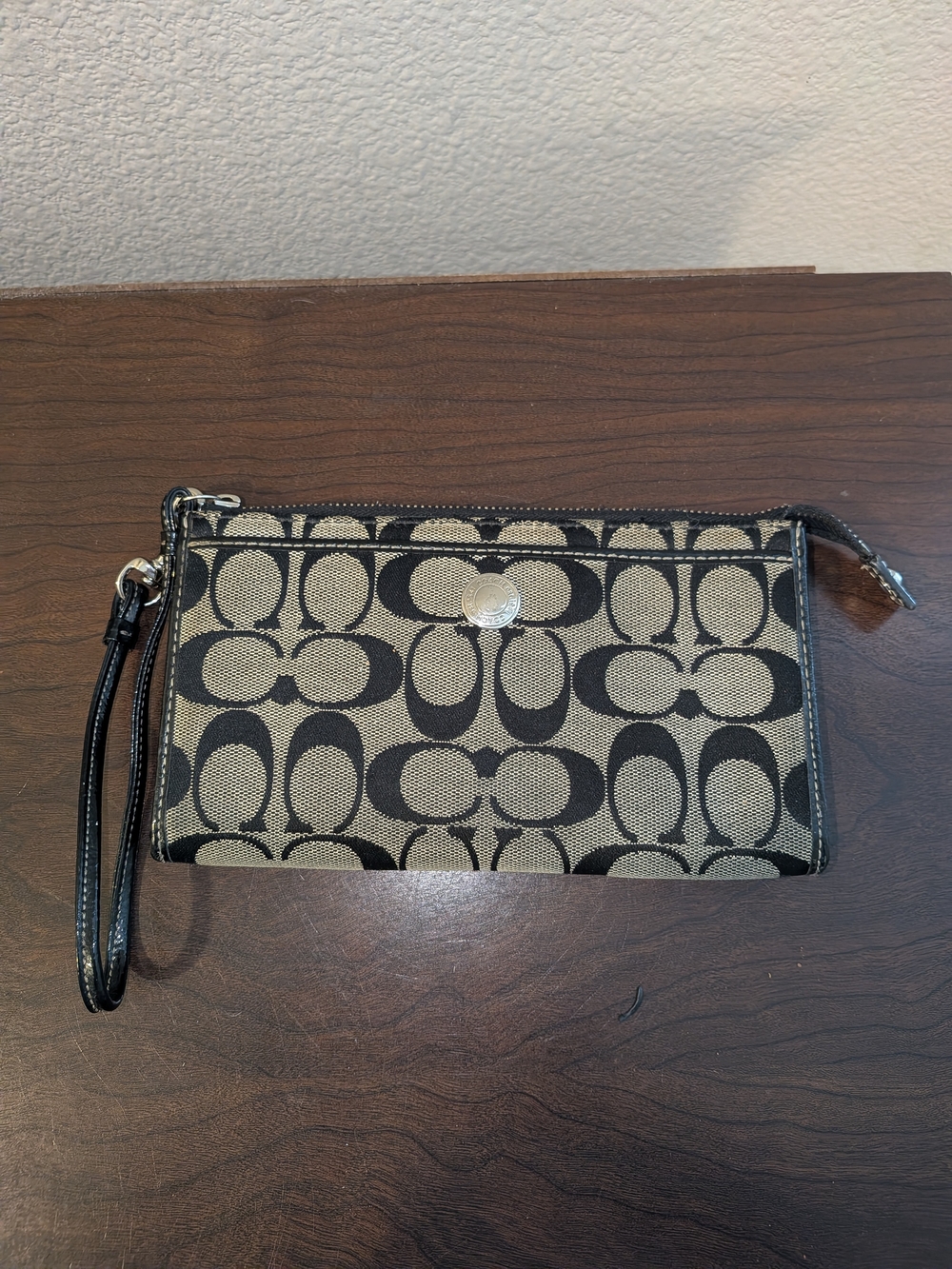 Coach Signature Canvas Wristlet in Black/Cream